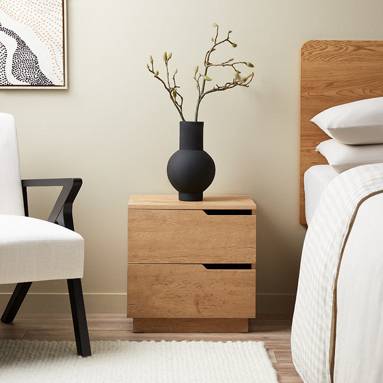 Zack Two Drawer Bedside Table - Natural - Mocka New Zealand