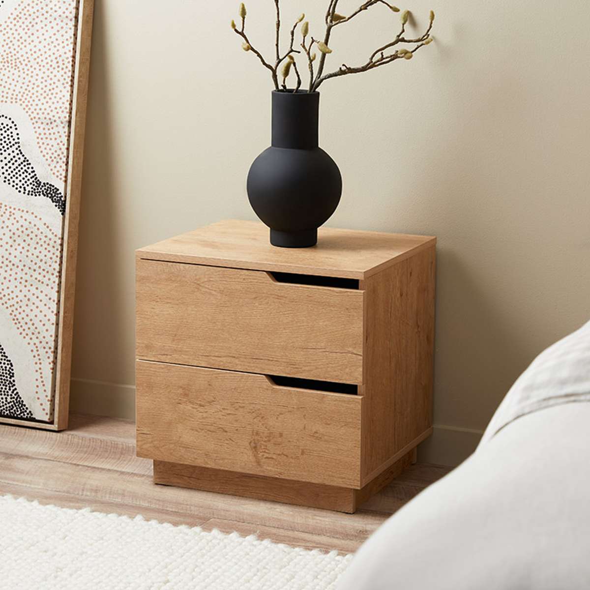 Zack Two Drawer Bedside Table - Natural - Mocka New Zealand