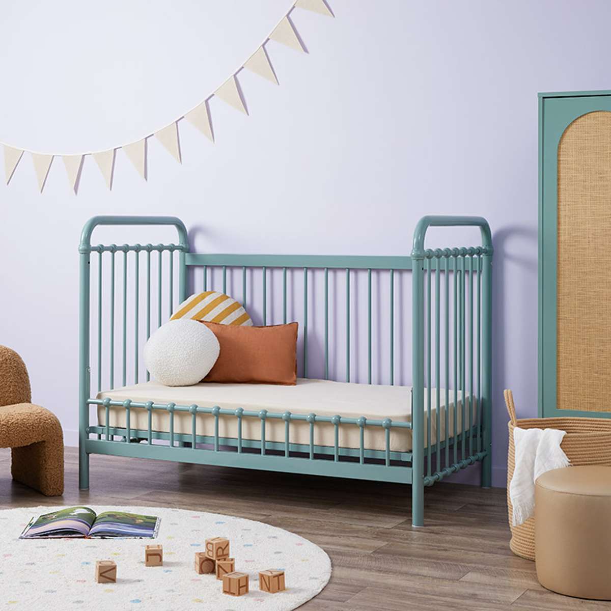 Sonata Cot Toddler Bed Conversion - Sage Green - Mocka New Zealand