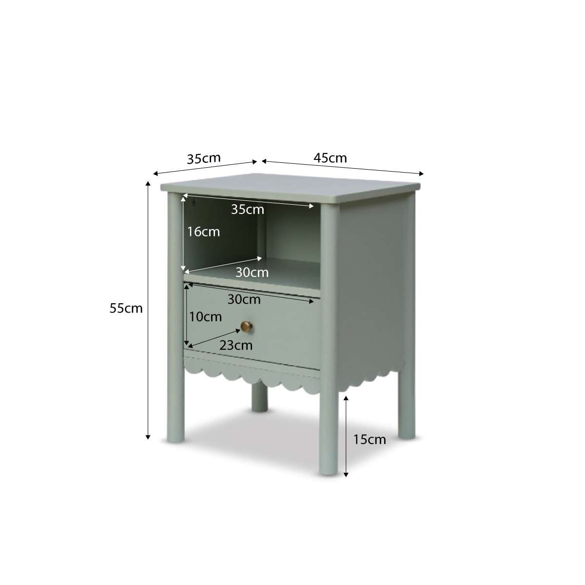 Maisie Scalloped Bedside Table - Sage Green | Mocka NZ