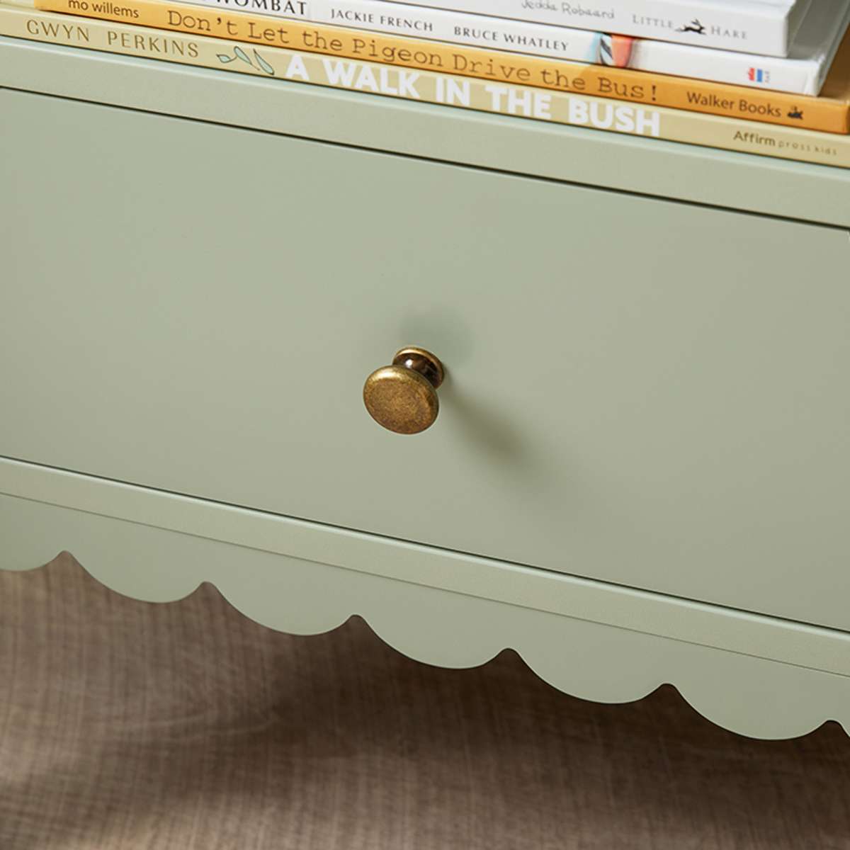 Maisie Scalloped Bedside Table - Sage Green | Mocka NZ