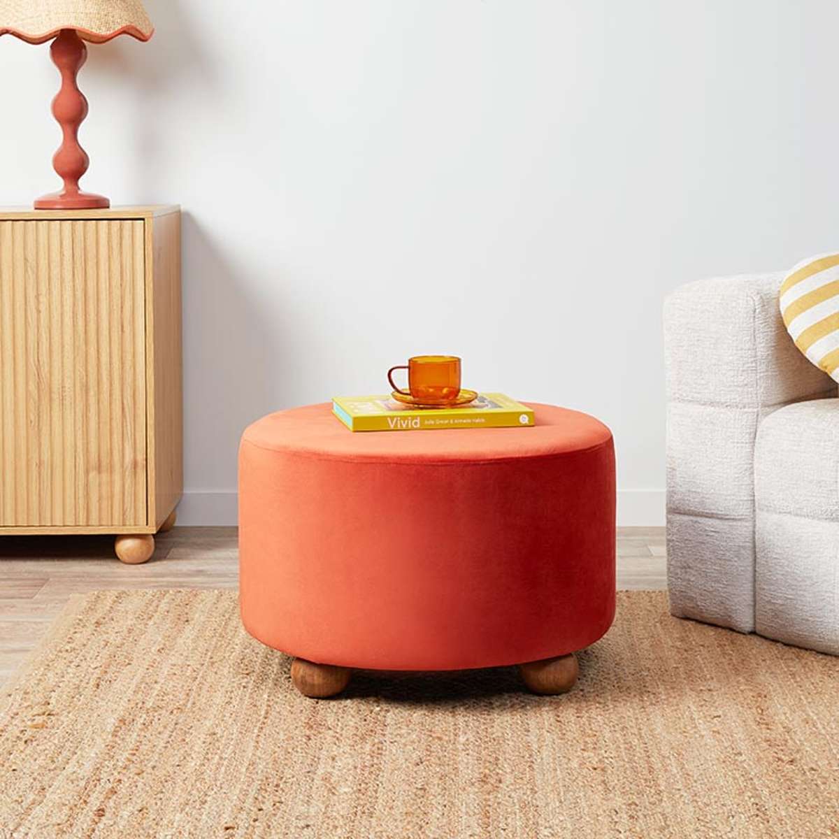 Wren Velvet Ottoman - Burnt Orange - Mocka New Zealand