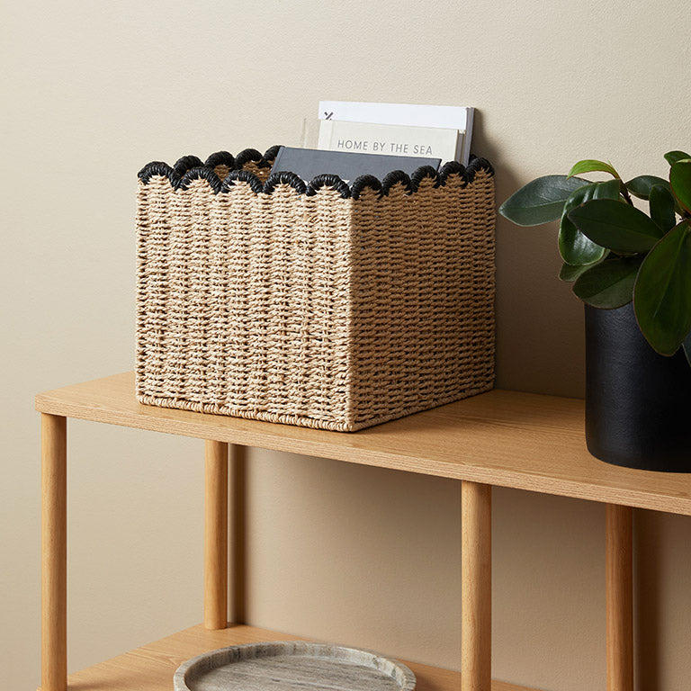 Scalloped Black Tip Cube Basket - Mocka New Zealand