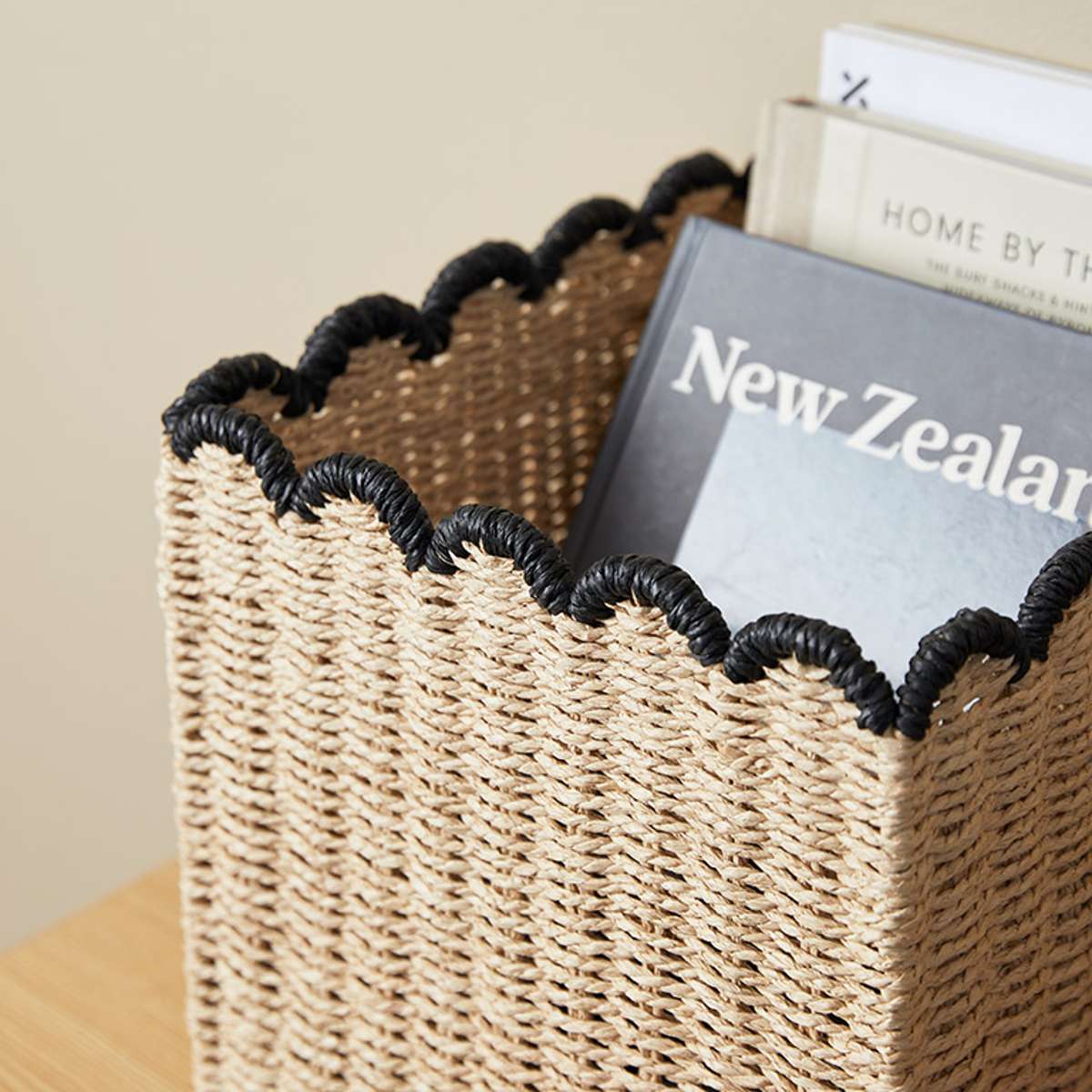 Scalloped Black Tip Cube Basket - Mocka New Zealand