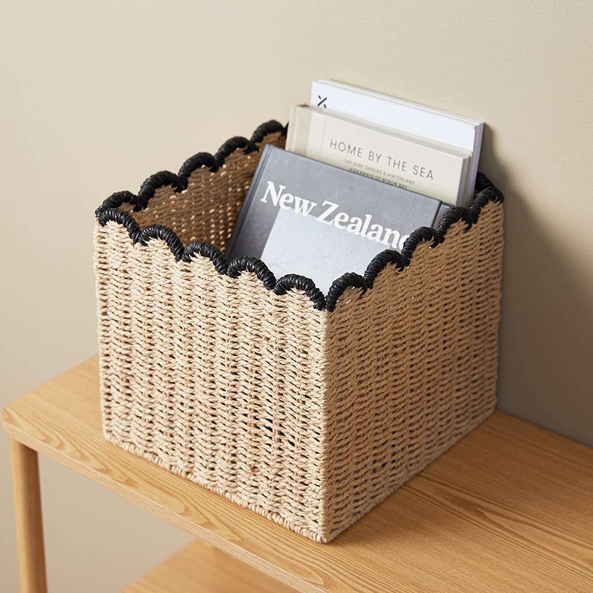 Scalloped Black Tip Cube Basket - Mocka New Zealand