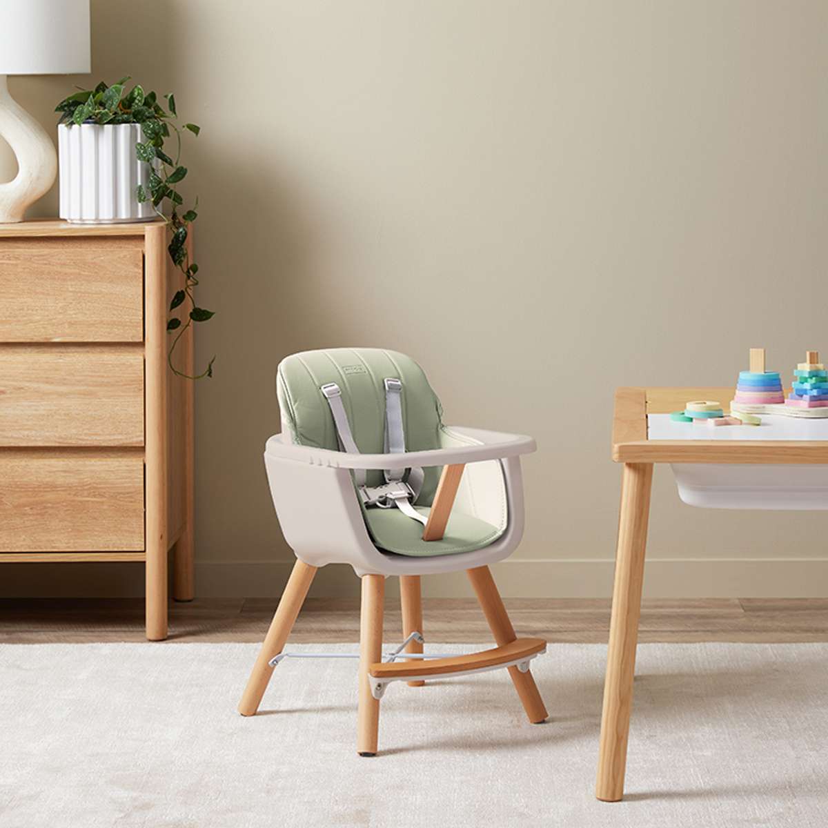 Jenson Natural Highchair - Sage Green - Mocka New Zealand