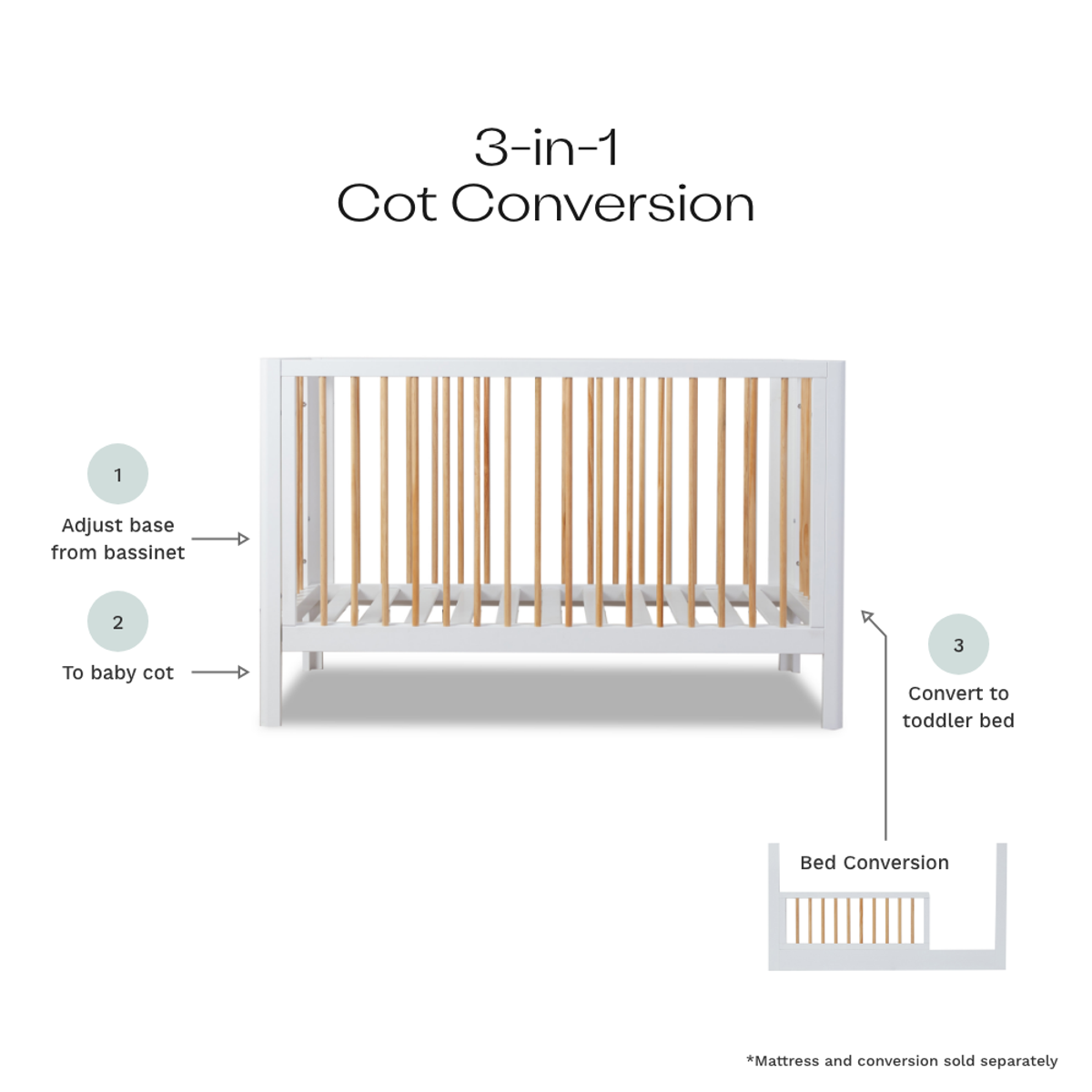 Fraser Coastal Cot - White/Natural - Mocka New Zealand