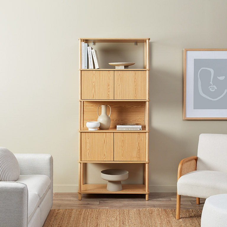 Eden Tall Shelf With Storage - Natural - Mocka New Zealand