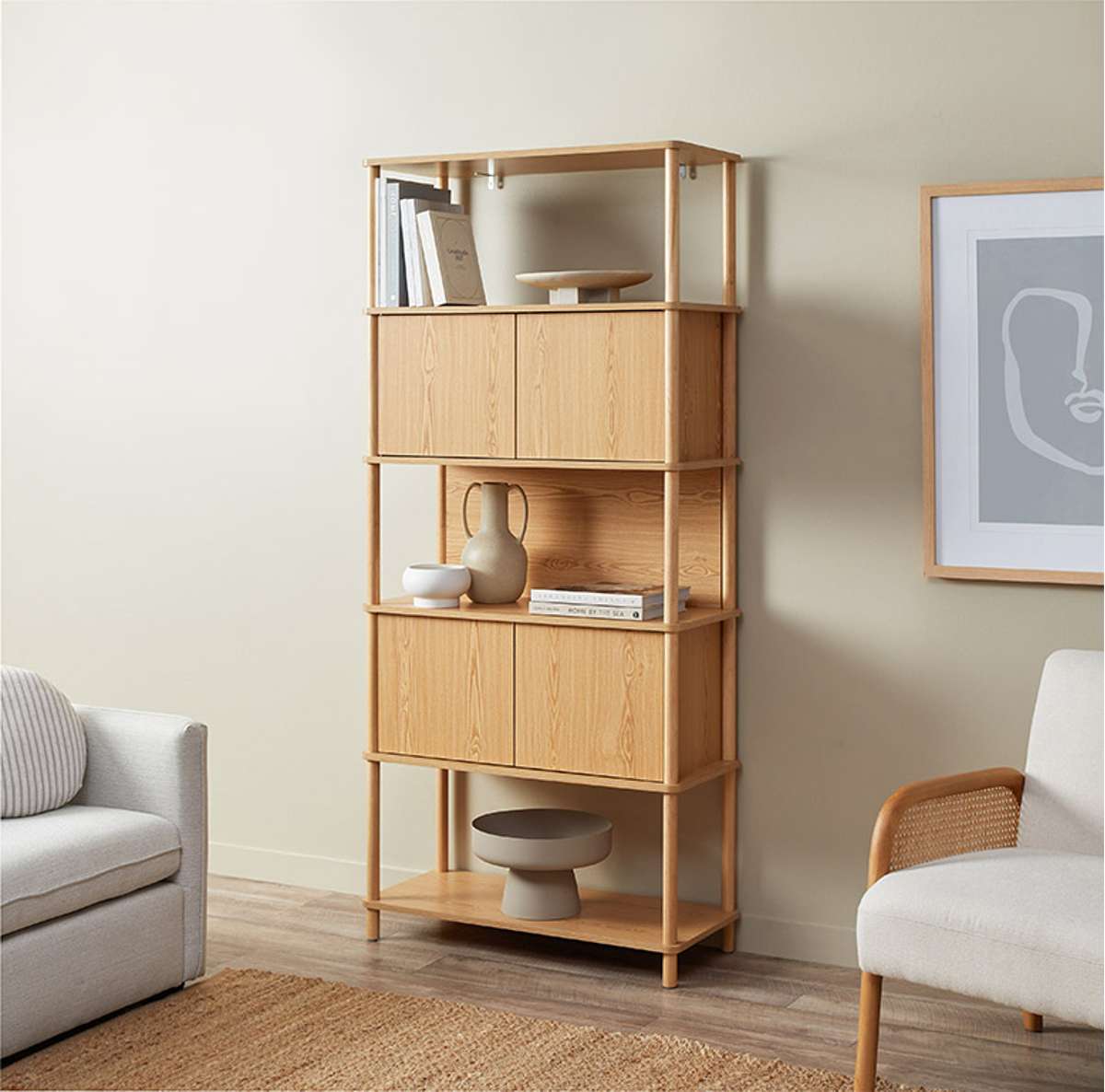 Eden Tall Shelf With Storage - Natural - Mocka New Zealand