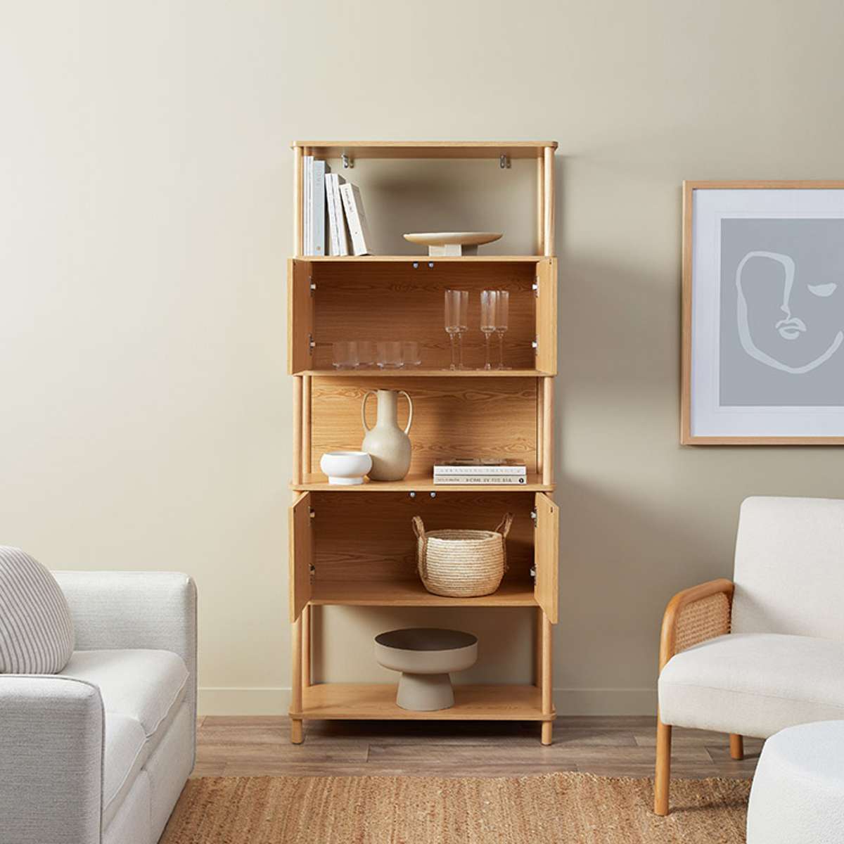 Eden Tall Shelf With Storage - Natural - Mocka New Zealand