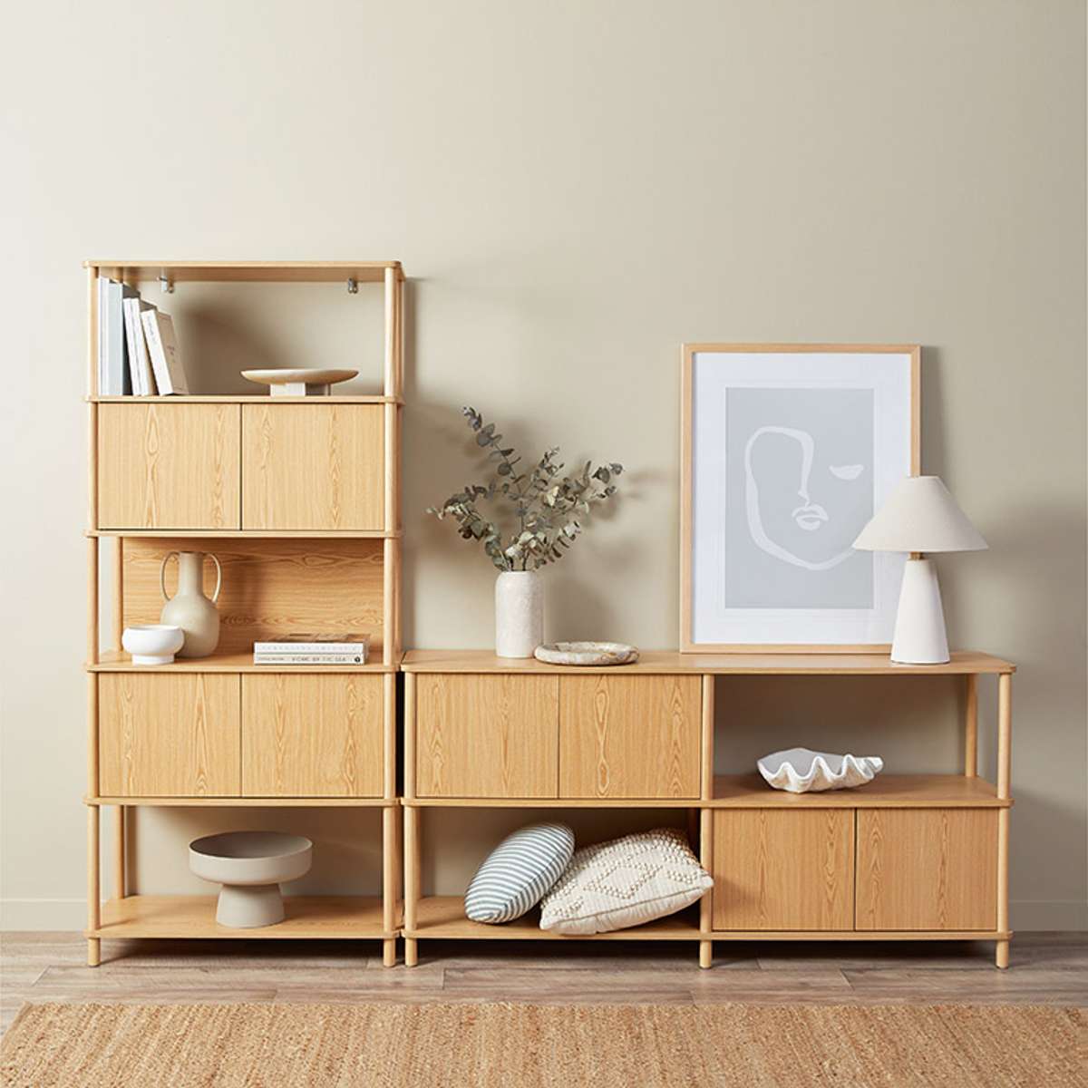 Eden Tall Shelf With Storage - Natural - Mocka New Zealand